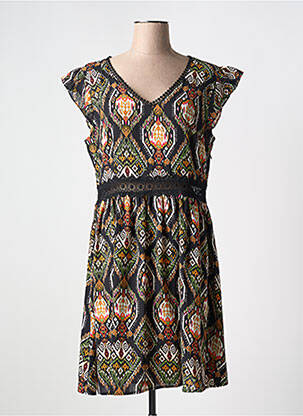 Rochie midi imprimeu fantezie mâneci scurte negru A BELLE BY J.E CREATION femeie
