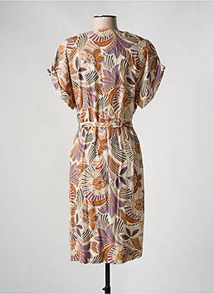 Rochie midi imprimeu floral mâneci scurte bej DIANE LAURY femeie