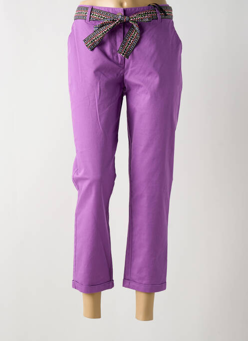 Pantalon 7/8 închidere cu fermoar sub clapetă cu nasturi violet JULIE GUERLANDE femme