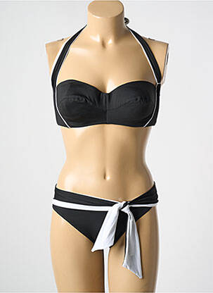 Costum de baie din două piese elasticitate sutien balconet cu decolteu înalt negru NICOLE OLIVIER femeie