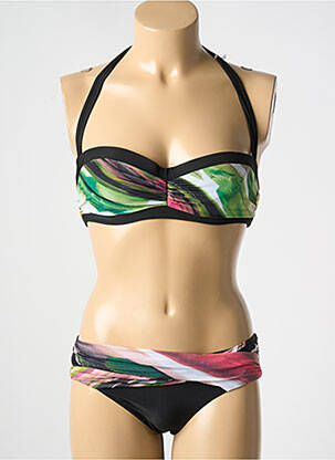 Costum de baie din două piese elasticitate sutien balconet cu decolteu înalt negru NICOLE OLIVIER femeie