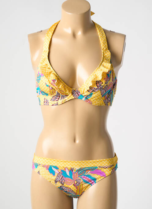 Costum de baie din două piese elasticitate sutien balconet cu decolteu înalt galben ROSA FAIA femme