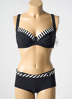 Costum de baie din două piese elasticitate sutien balconet cu decolteu înalt negru LIDEA femeie
