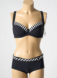 Costum de baie din două piese elasticitate sutien balconet cu decolteu înalt negru LIDEA femme