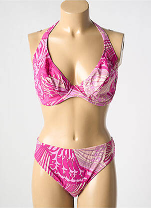 Costum de baie din două piese elasticitate sutien balconet cu decolteu înalt roz ROSA FAIA femeie
