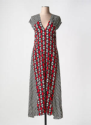 Rochie lungă țesătură poplin mâneci scurte roșu APRIL VINTAGE femeie