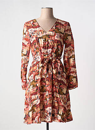 Rochie midi imprimeu fantezie mâneci lungi roz LILIE ROSE femeie