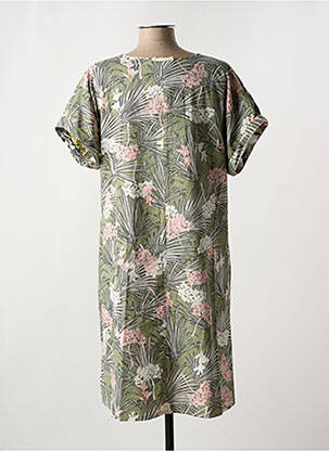 Rochie midi imprimeu floral mâneci scurte verde ORIENTIQUE NATURALLY femeie