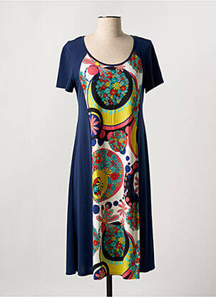 Rochie midi imprimeu floral mâneci scurte albastru JEAN DELFIN femeie