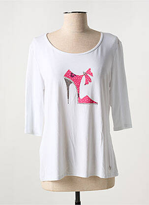 Tricou serigrafie cu strasuri mâneci scurte alb DIVAS femeie