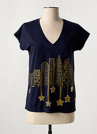 Tricou serigrafie cu strasuri mâneci scurte albastru LEO & UGO femme