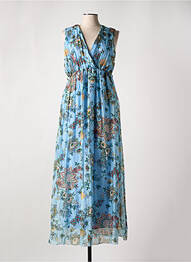 Rochie lungă imprimeu floral fără mâneci albastru LEO & UGO femme