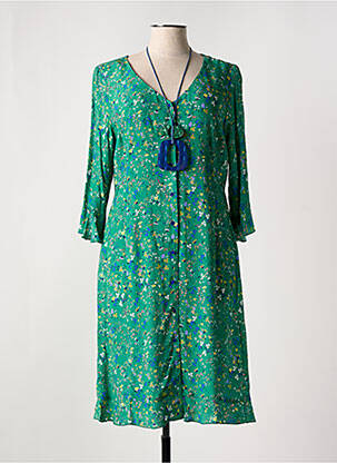 Rochie midi imprimeu floral mâneci 3/4 verde DIVAS femeie