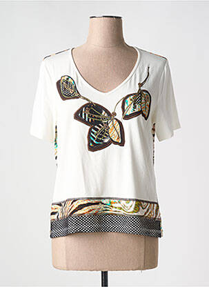 Tricou guler în v mâneci scurte alb PAUSE CAFE femme