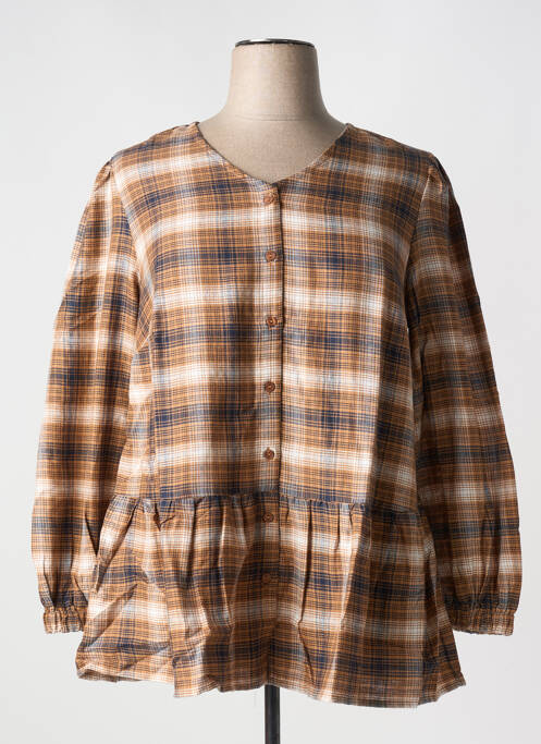 Tunică mâneci lungi închidere cu nasturi pe față maro SHEEGO femme