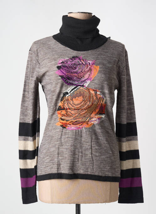 Pulover cu guler înalt țesătură melanj mâneci lungi gri FUEGO WOMAN femme