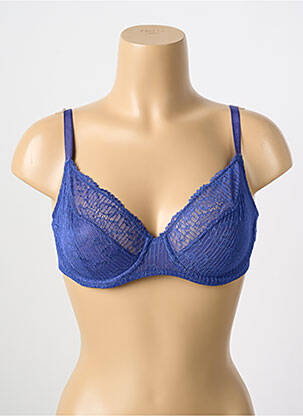 Sutien efect material satinat sutien cupe întregi cu decolteu înalt albastru PASSIONATA femeie