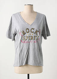 Tricou guler în v mâneci scurte gri ROSE GARDEN femme