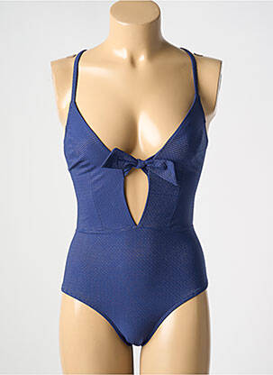 Costum de baie dintr-o singură piesă efect material satinat top triunghiuri albastru SIMONE PERELE femeie