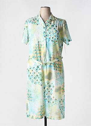 Rochie midi imprimeu fantezie mâneci scurte verde GUY DUBOUIS femeie