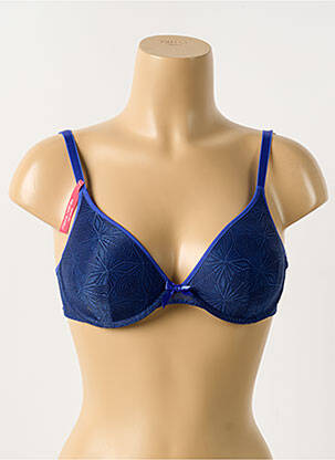 Sutien efect material satinat sutien cupe întregi cu decolteu înalt albastru PASSIONATA femeie