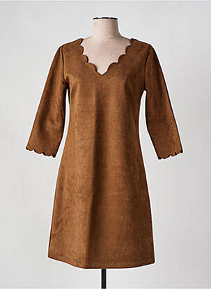 Rochie scurtă mâneci 3/4 mâneci 3/4 maro HALOGENE femeie
