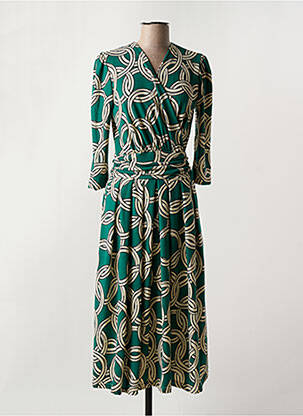 Rochie lungă imprimeu fantezie mâneci 3/4 verde LONKEL femeie