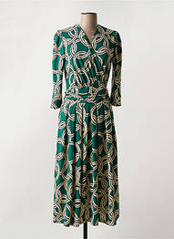 Rochie lungă imprimeu fantezie mâneci 3/4 verde LONKEL femeie