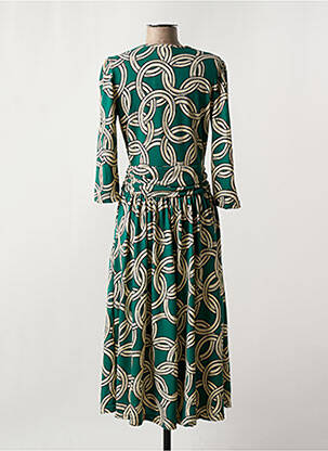 Rochie lungă imprimeu fantezie mâneci 3/4 verde LONKEL femeie