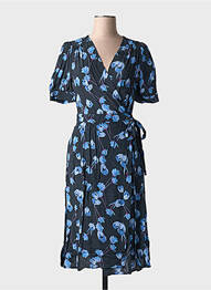 Rochie midi imprimeu floral mâneci scurte albastru LA PETITE ETOILE femeie