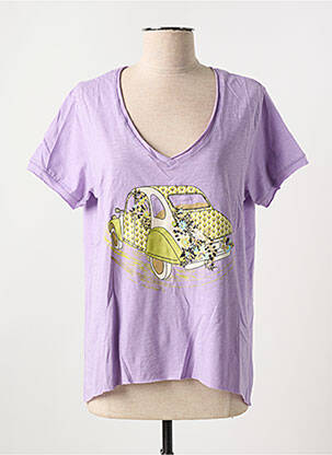 Tricou serigrafie flockată mâneci scurte violet STORIATIPIC femeie