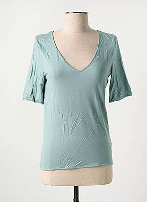 Tricou guler în v mâneci scurte verde MAJESTIC FILATURES femeie