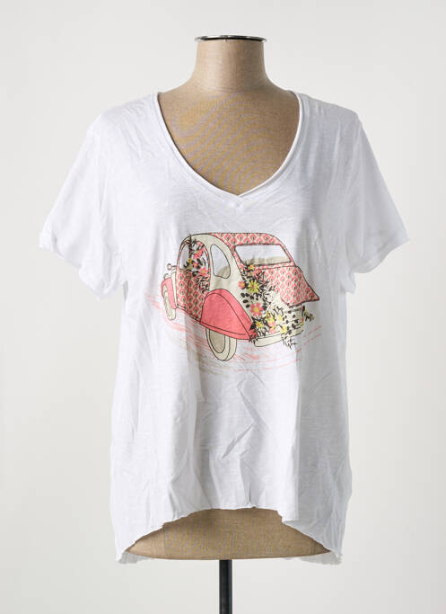 Tricou serigrafie flockată mâneci scurte alb STORIATIPIC femme