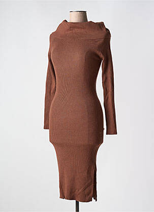 Rochie pulover croială cambrată mâneci lungi maro ROSY DAYS femeie