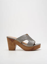 Mulete/saboți țesătură satinată toc de 7 la 9 cm argintiu CASSIS femme