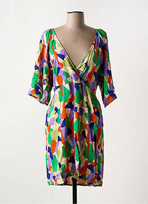 Rochie midi imprimeu fantezie mâneci scurte verde ANGE femeie