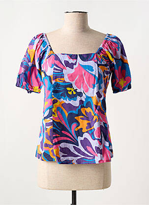 Tricou imprimeu fantezie mâneci scurte albastru C'EST BEAU LA VIE femeie