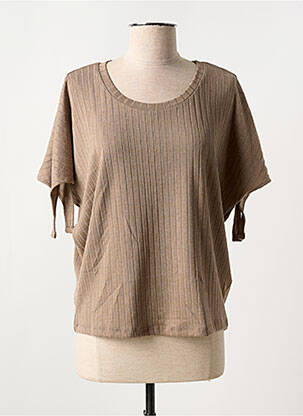 Tricou elasticitate mâneci scurte maro CREAM femeie