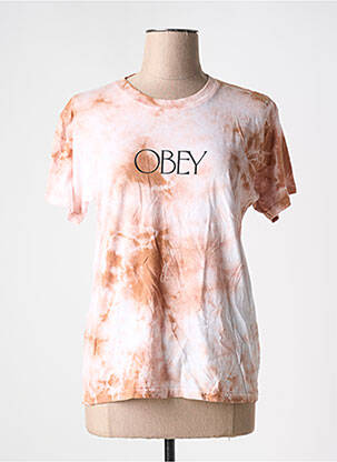 Tricou serigrafie mâneci scurte roz OBEY femeie