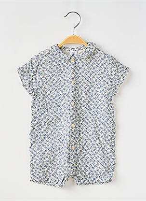 Salopetă scurtă strânsă pe partea de jos mâneci scurte albastru PETIT BATEAU fată