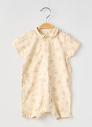 Salopetă scurtă strânsă pe partea de jos mâneci scurte bej PETIT BATEAU fată