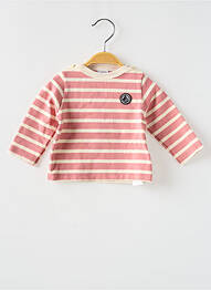 Tricou croială dreaptă mâneci lungi roz PETIT BATEAU fille