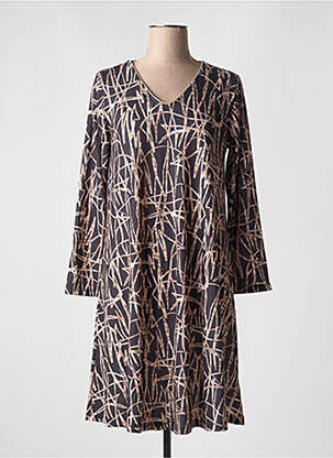 Rochie midi imprimeu fantezie mâneci lungi maro JOY femeie