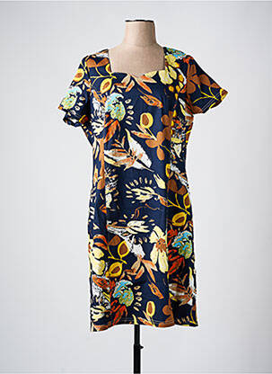Rochie midi imprimeu floral mâneci scurte albastru FRANCE RIVOIRE femeie