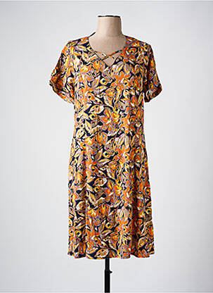 Rochie midi imprimeu floral mâneci scurte portocalie FRANCE RIVOIRE femeie