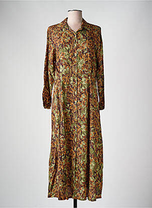 Rochie lungă mâneci lungi mâneci lungi maro COULEURS DU TEMPS femeie