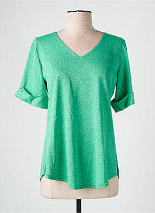 Tricou guler în v mâneci scurte verde GEVANA femeie