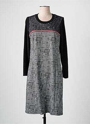 Rochie midi imprimeu fantezie mâneci lungi negru GUY DUBOUIS femeie
