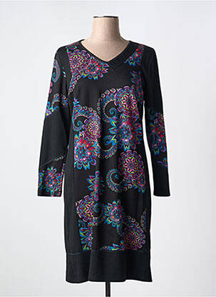 Rochie midi imprimeu fantezie mâneci lungi negru GUY DUBOUIS femeie