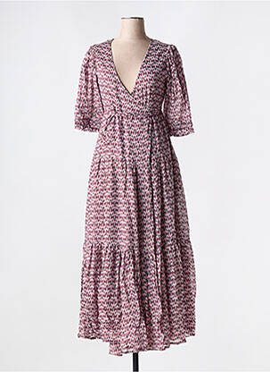 Rochie lungă imprimeu fantezie mâneci scurte violet MOLLY BRACKEN femeie